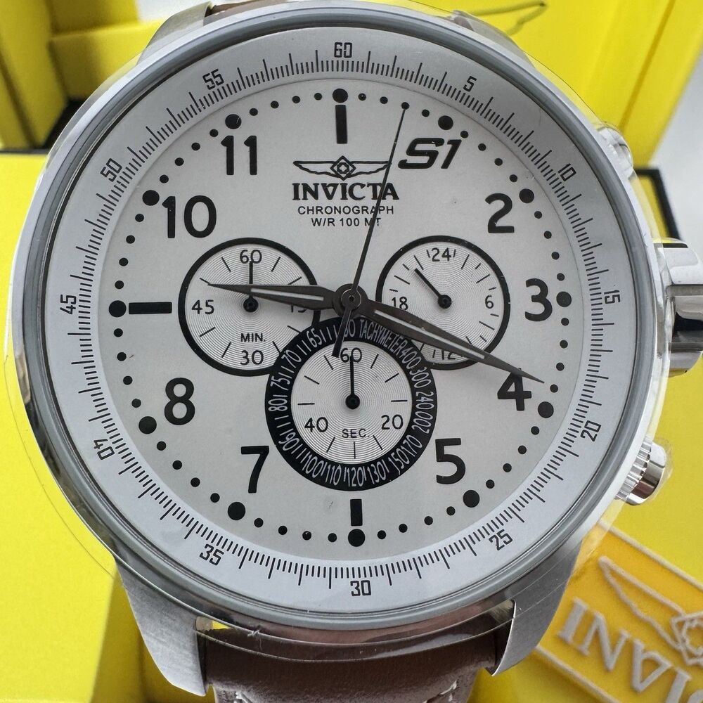 Invicta S1 Men’s Chronograph Quartz White Dial Brown Leather Strap 100m - Picture 7 of 16